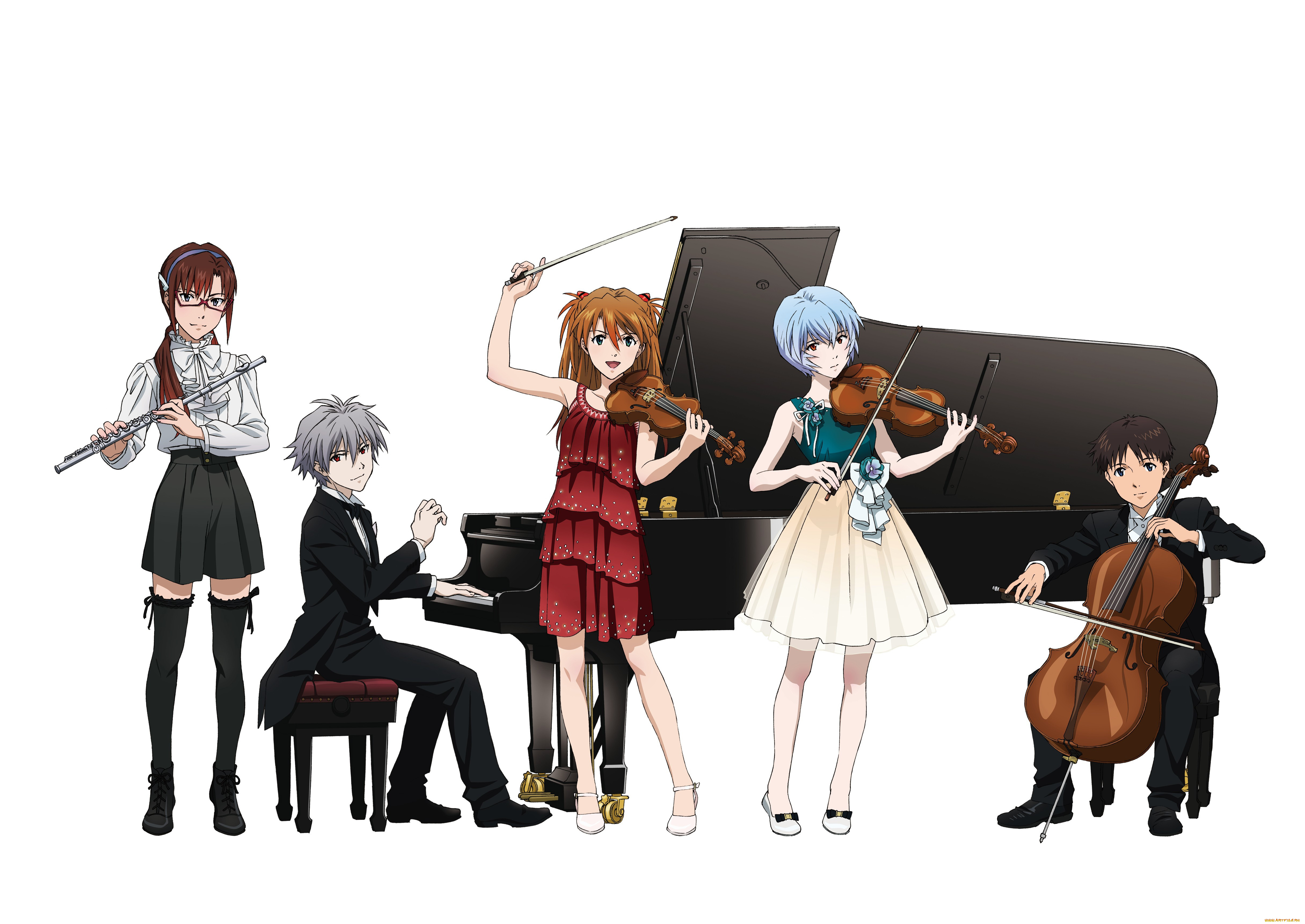 , evangelion, game, neon, genesis, anime, piano, violin, cello, japanese, flute